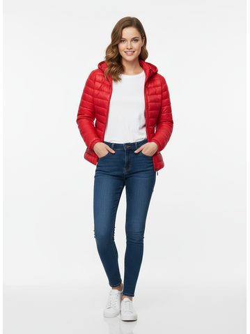 Dámska lesklá prešívaná bunda červená