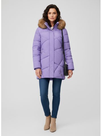 Dámska prešívaná zimná bunda s kapucňou svetlofialová