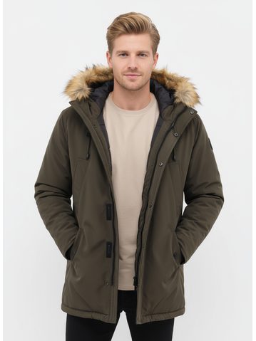 Pánska zimná bunda s kožušinou tmavozelená