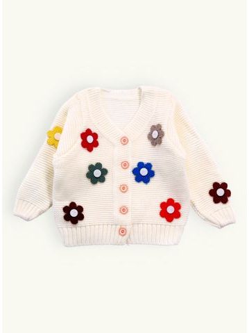 Detský sveter s kvietočkami smotanový