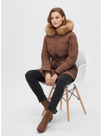Dámská prošívaná bunda s kožešinou hnědá