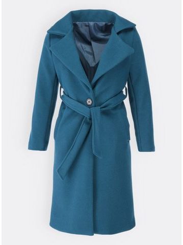 Dlhý dámsky kabát modrozelený