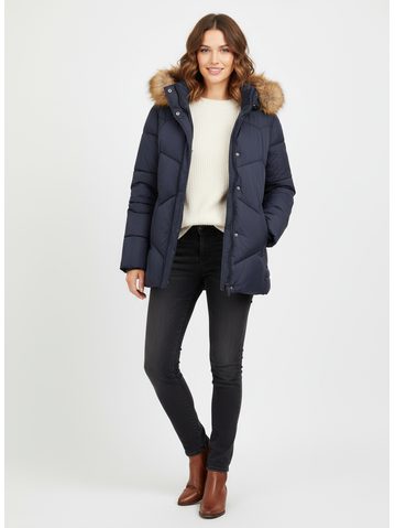 Dámska krátka prešívaná bunda tmavomodrá