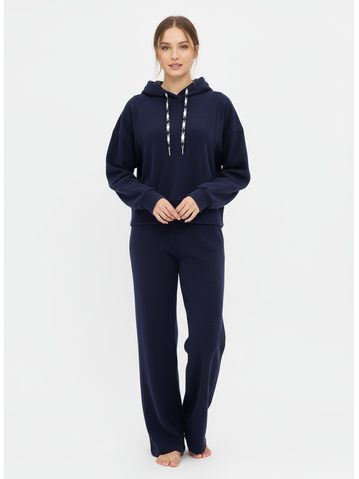 Dámska rebrovaná tepláková súprava s kapucňou tmavomodrá
