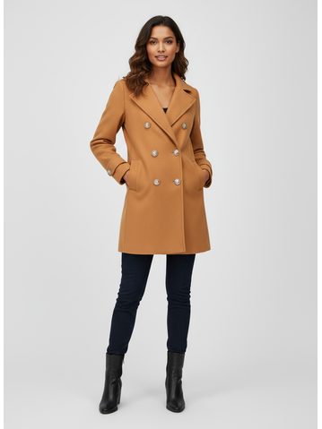 Dámský kabát se zlatými knoflíky světle hnědý