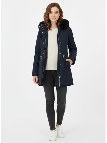Dámska zimná bunda s kapucňou tmavomodrá