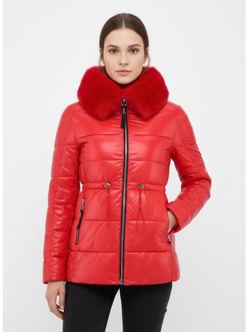 Dámska lesklá zimná bunda červená