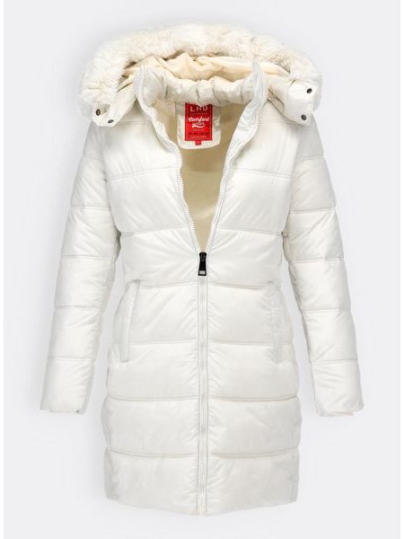 Dámska prešívaná zimná bunda s kapucňou biela