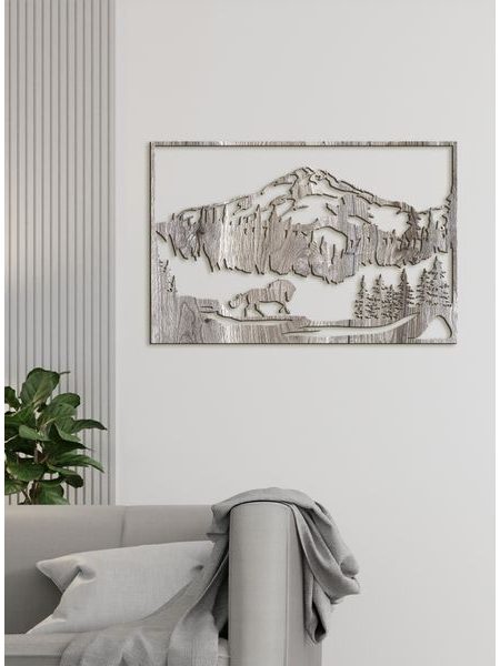 Drevený obraz Horská scenéria s koňom