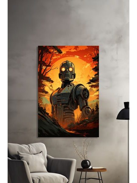 Dekoratívny obraz na stenu robot na planéte