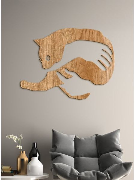 Dřevěný nástěnný obraz kočky v náručí