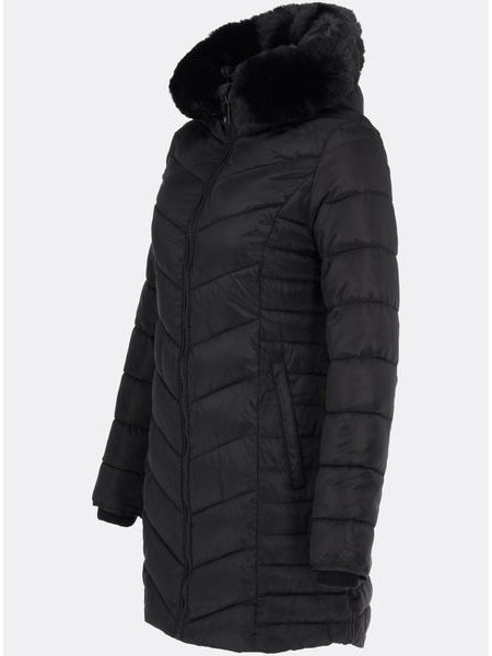 Dámska prešívaná zimná bunda s kapucňou čierna