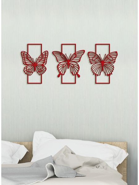 Trojdielna drevená dekorácia MOTÝLE