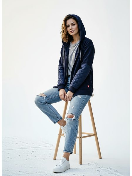 Dámska voľná mikina s kapucňou tmavomodrá