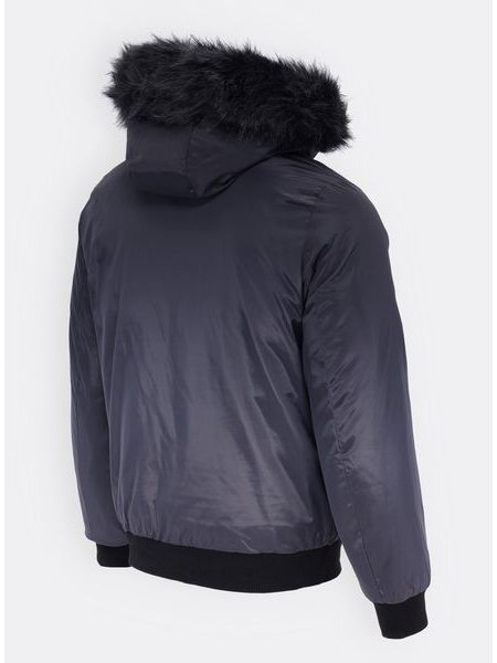 Pánska zimná bunda s kožušinou čierno-grafitová