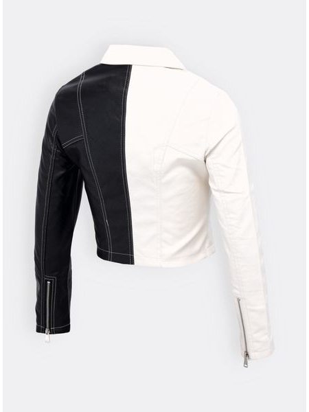 Dámska koženková bunda bielo-čierna