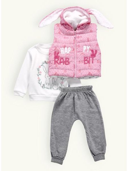 Dětská tepláková souprava ŠŤASTNÝ ZAJÍC růžová