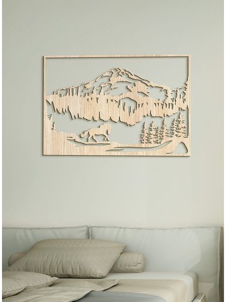 Drevený obraz Horská scenéria s koňom