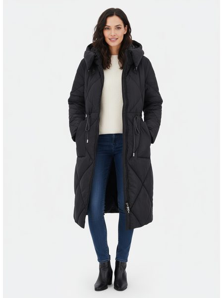 Dámská dlouhá prošívaná bunda s kapucí černá