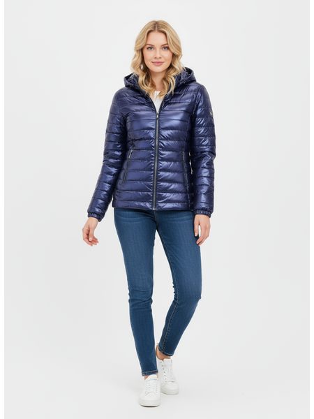 Dámska lesklá prešívaná bunda tmavomodrá