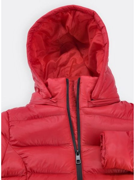 Dámska prešívaná bunda s kapucňou červená