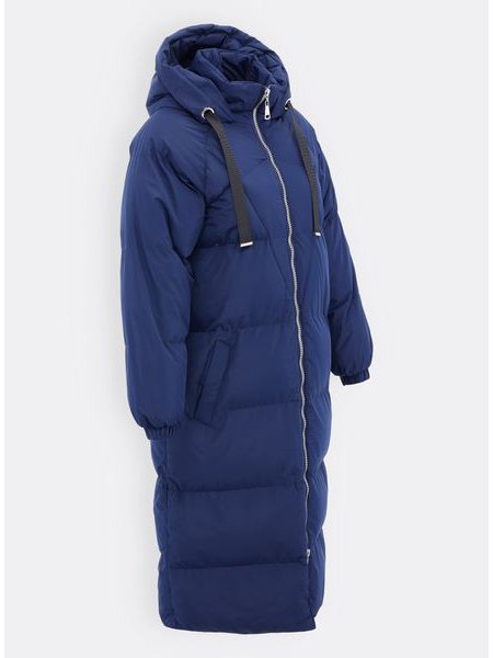 Dámská dlouhá zimní bunda s kapucí tmavě modrá