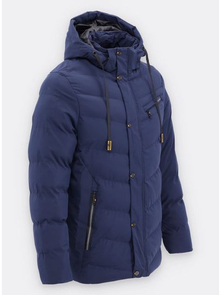 Pánská zimní bunda s kapucí tmavě modrá