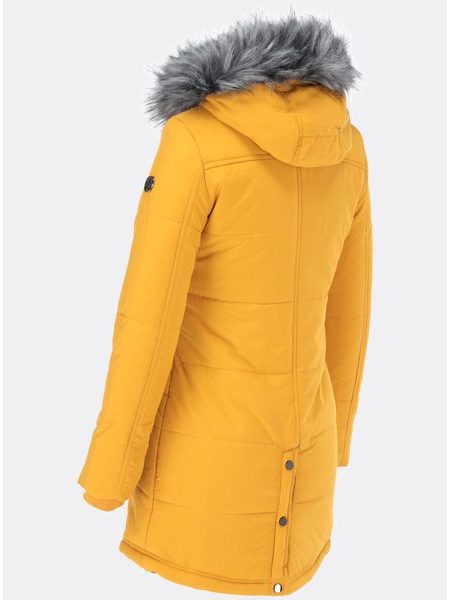 Dámská zimní bunda s kožešinovou podšívkou žlutá