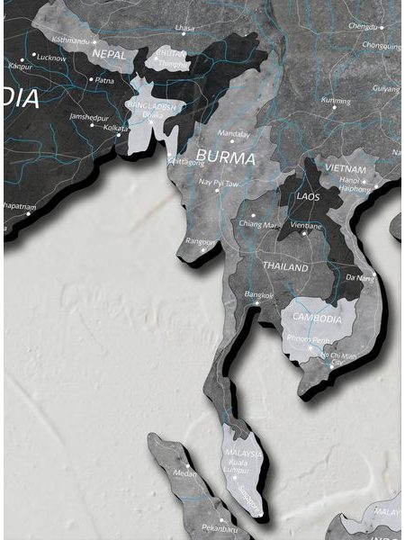 Dřevěná mapa světa Šedá