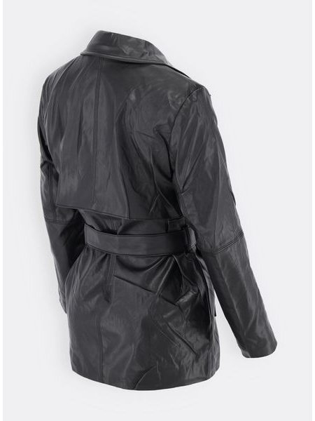 Dámská koženková bunda s páskem černá