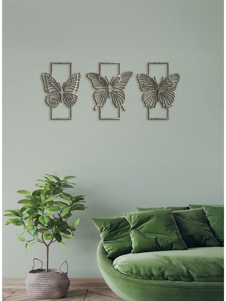 Trojdielna drevená dekorácia MOTÝLE