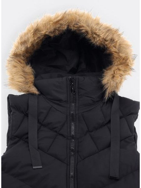 Dámská zimní vesta s kapucí a kožešinou černá