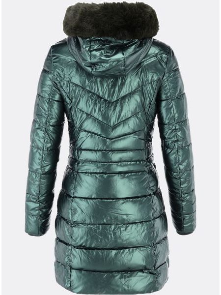 Dámská lesklá zimní bunda s kapucí zelená