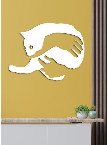 Dřevěný nástěnný obraz kočky v náručí