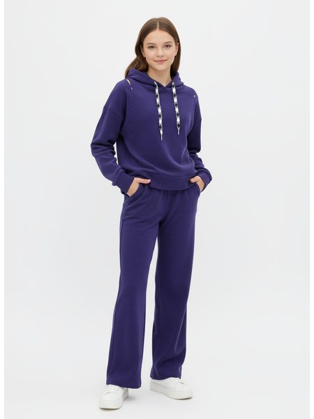 Dámska rebrovaná tepláková súprava s kapucňou fialová