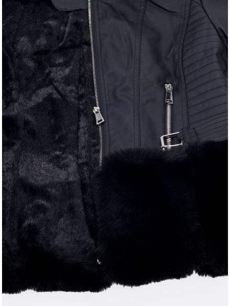 Dámská koženková bunda s kožešinou černá