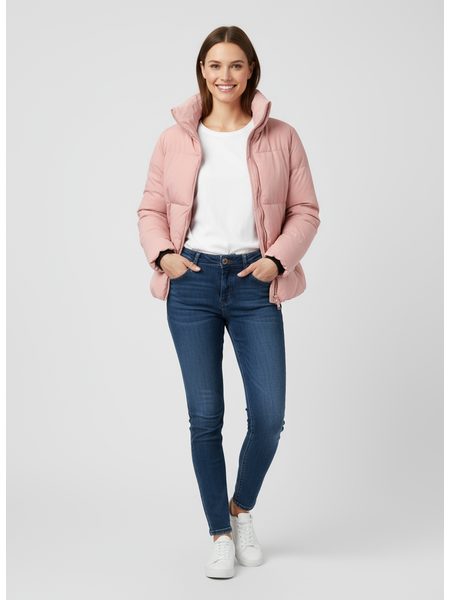 Dámská krátká zimní bunda pudrová