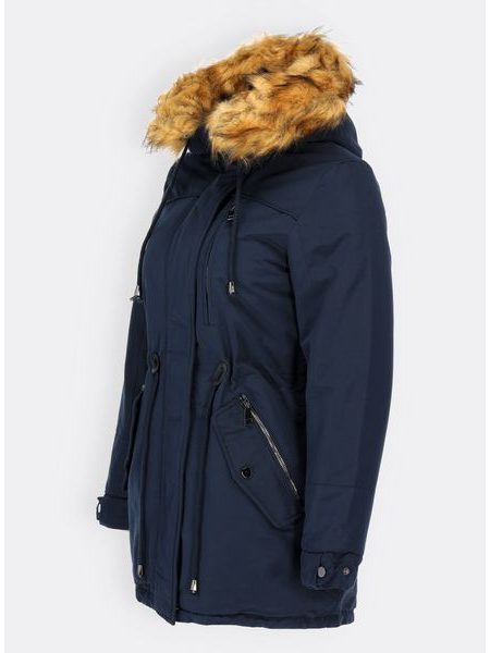 Dámska zimná bunda s kapucňou tmavomodrá