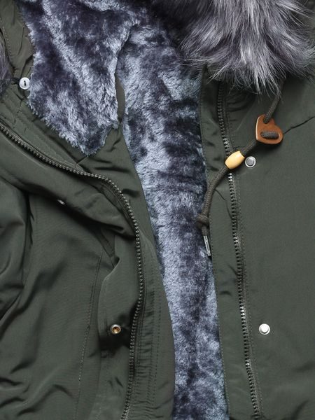 Zimná bunda s plyšom a kožušinou khaki