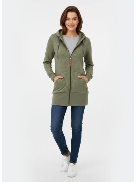 Prodloužená tečkovaná mikina khaki