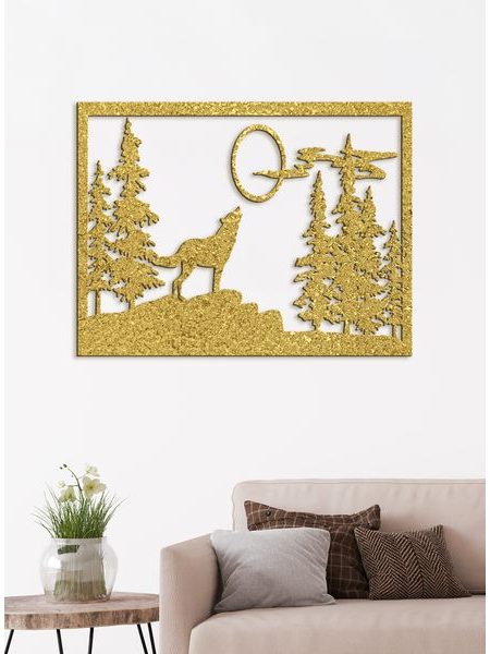 Dřevěný obrázek na stěně vlk