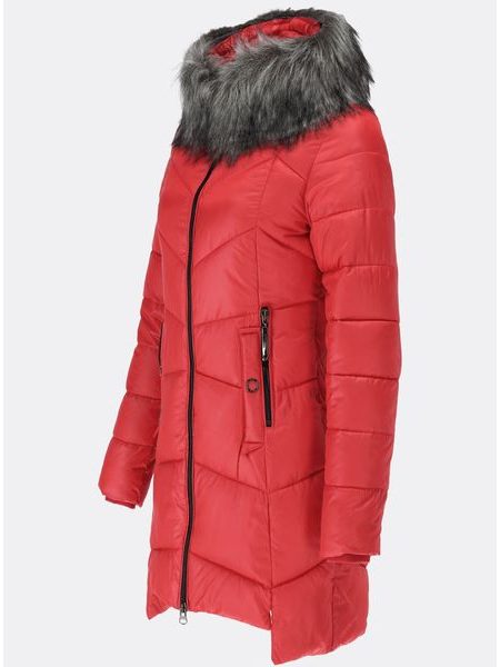 Dámská prošívaná zimní bunda lesklá červená