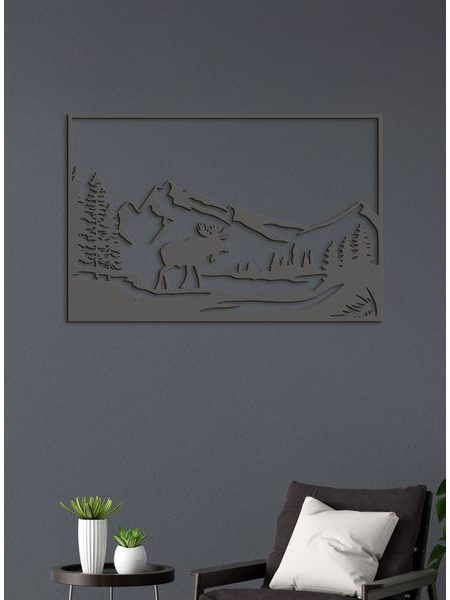 Dřevěný obraz Horská krajina s losem