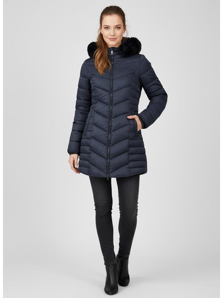Dámska prešívaná zimná bunda s kapucňou tmavomodrá