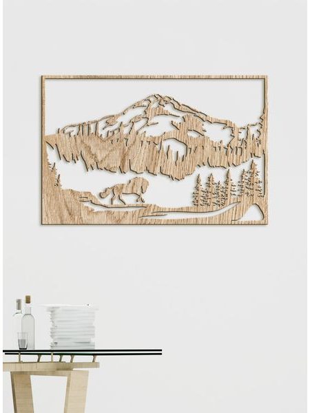 Drevený obraz Horská scenéria s koňom