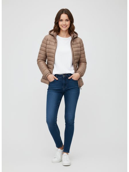 Dámská lesklá prošívaná bunda světle hnědá