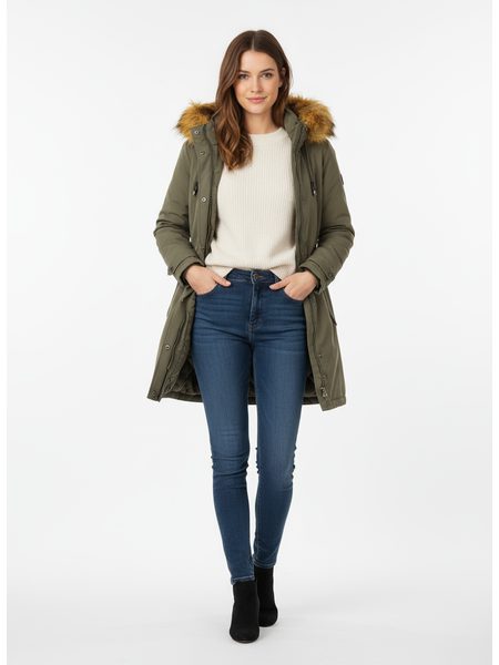 Dámska obojstranná zimná bunda khaki-čierna