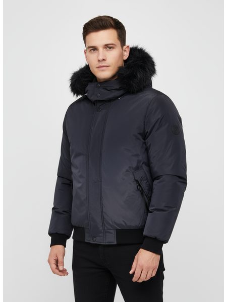 Pánska zimná bunda s kožušinou čierno-grafitová
