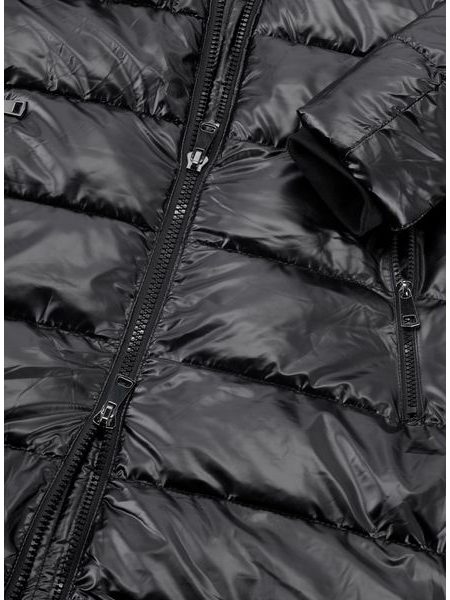 Dámská dlouhá prošívaná bunda s kožešinou černá