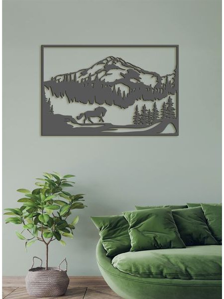 Drevený obraz Horská scenéria s koňom